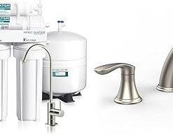 5-Stage ROES-50 Essence Series Reverse Osmosis Drinking Water Filter System Bundle with Widespread Brushed Nickel Bathroom Sink Faucet
