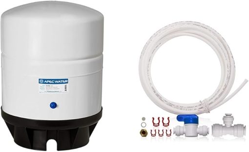 APEC Water Systems TANK-14 14 Gallon Pre-pressurized Reverse Osmosis Water Storage Tank, White & ICEMAKER-KIT-38-14-RO-A Ice Maker Installation Kit