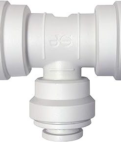 John Guest Reducing Tee 3/8" x 3/8" Tube OD (ends) x 1/4" Tube OD (branch) Polypropylene White (PP30121208W)